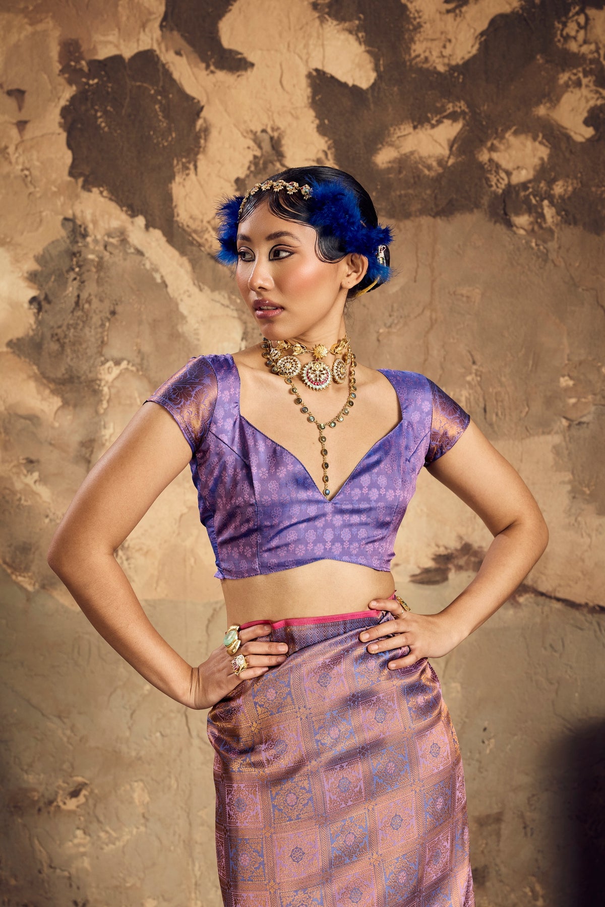 Peachmode Lavender Handloom Silk Woven Saree - Image 3