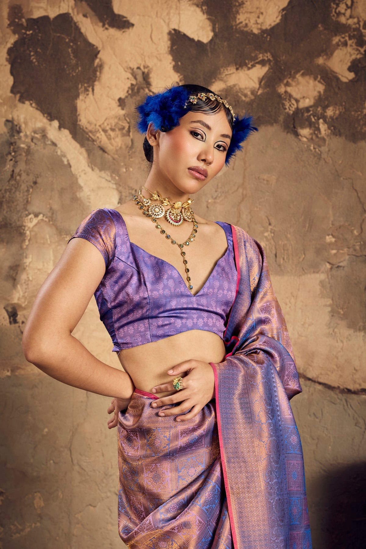 Peachmode Lavender Handloom Silk Woven Saree - Image 4