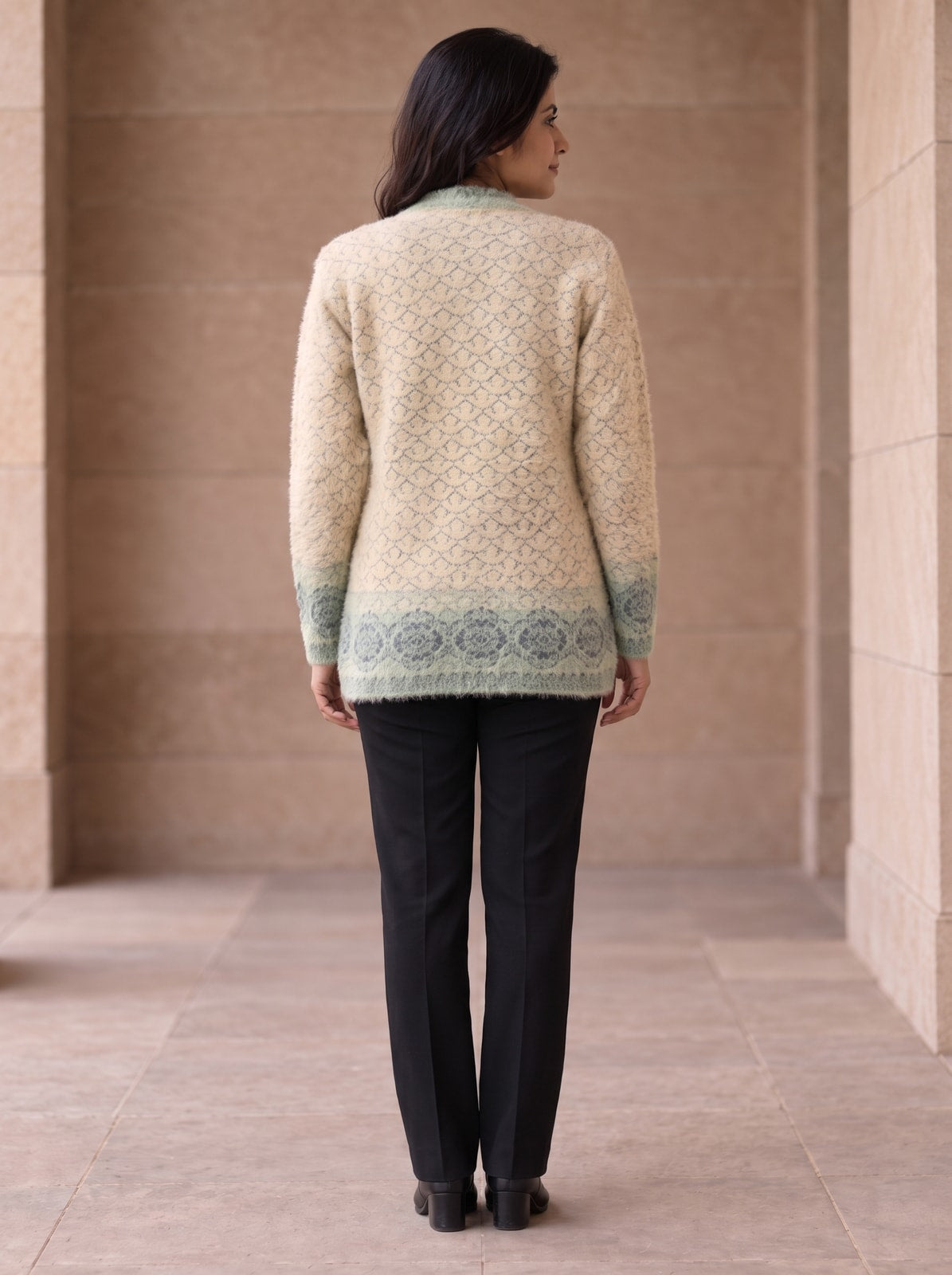 Peachmode Beige Woolen Cardigan - Image 4