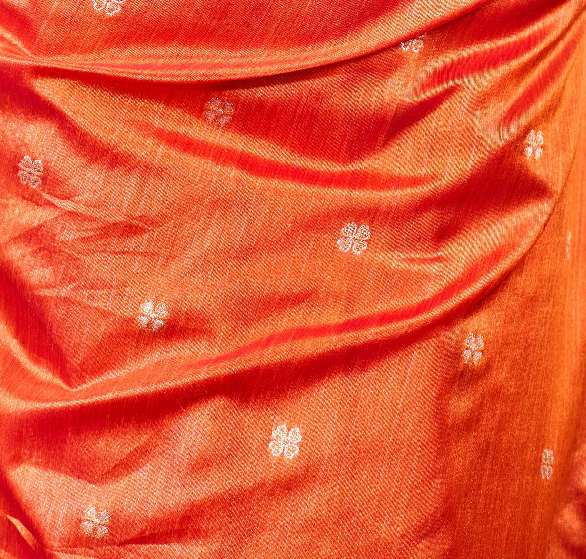 Peachmode Orange Handloom Silk Woven Saree - Image 5