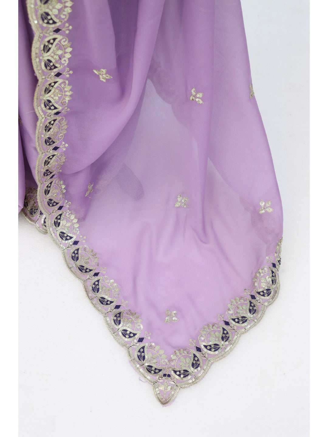 Peachmode Mauve Embroidered Georgette Silk Saree - Image 2