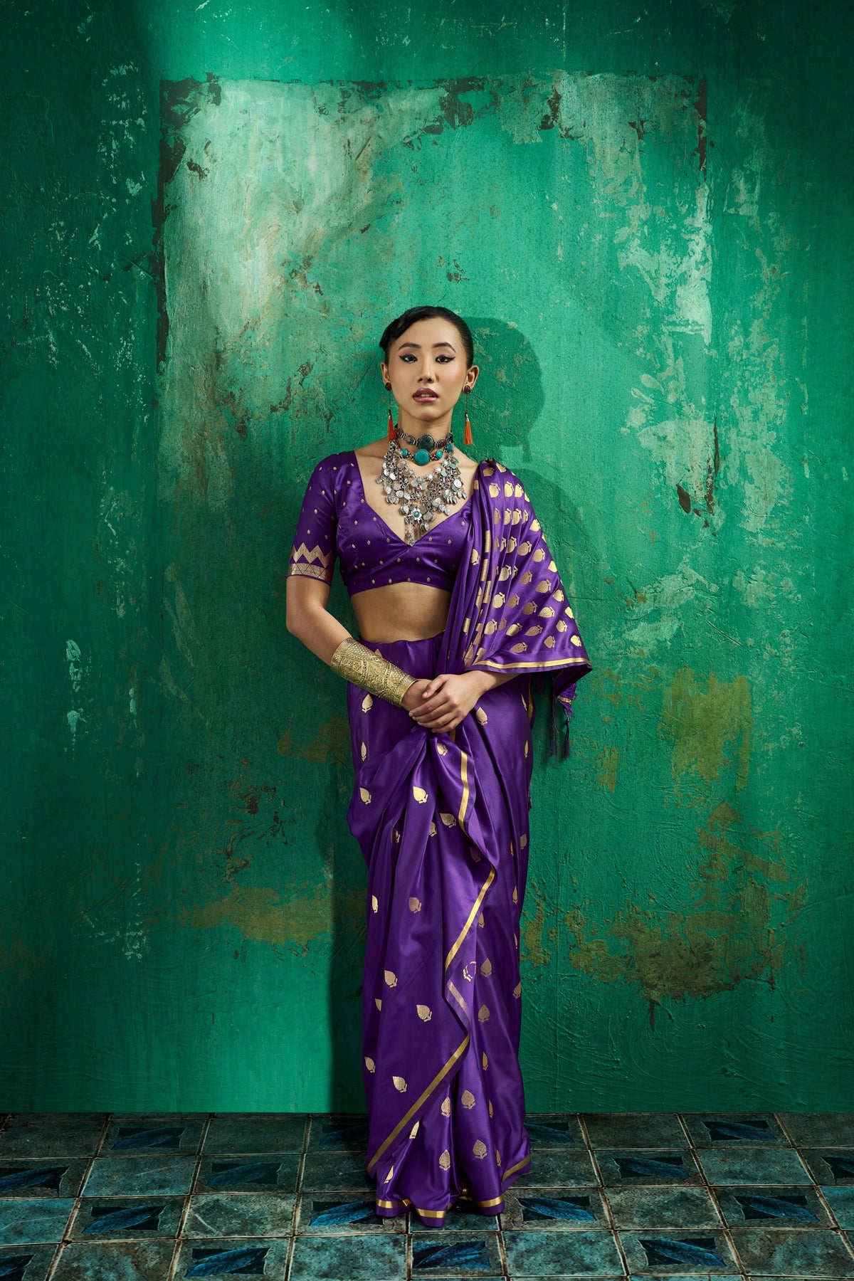 Peachmode Purple Satin Handloom Woven Saree - Image 4