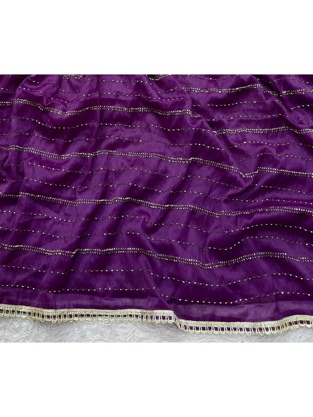 Peachmode Purple Beads Work Star Georgette Saree - Image 4