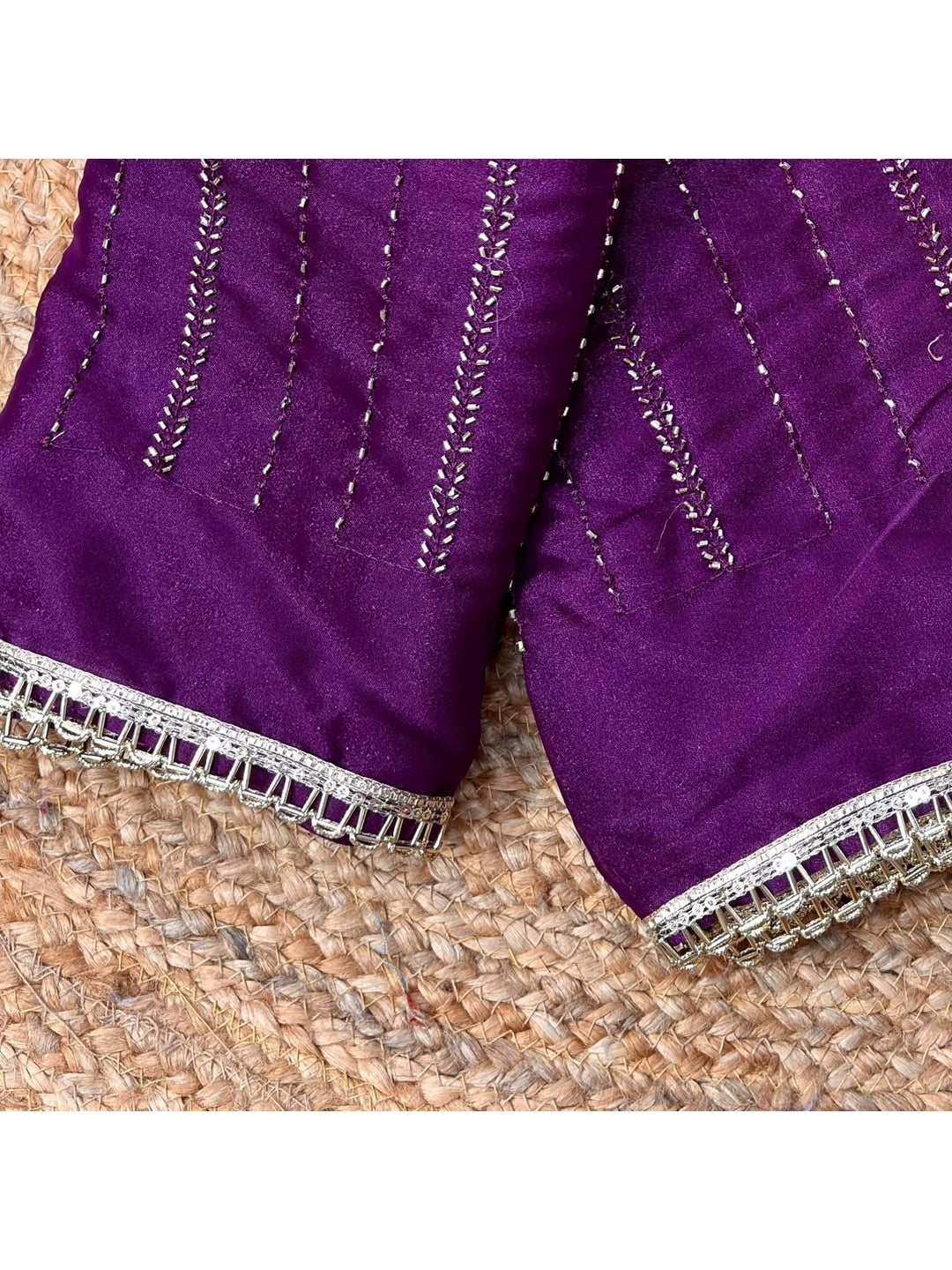 Peachmode Purple Beads Work Star Georgette Saree - Image 5