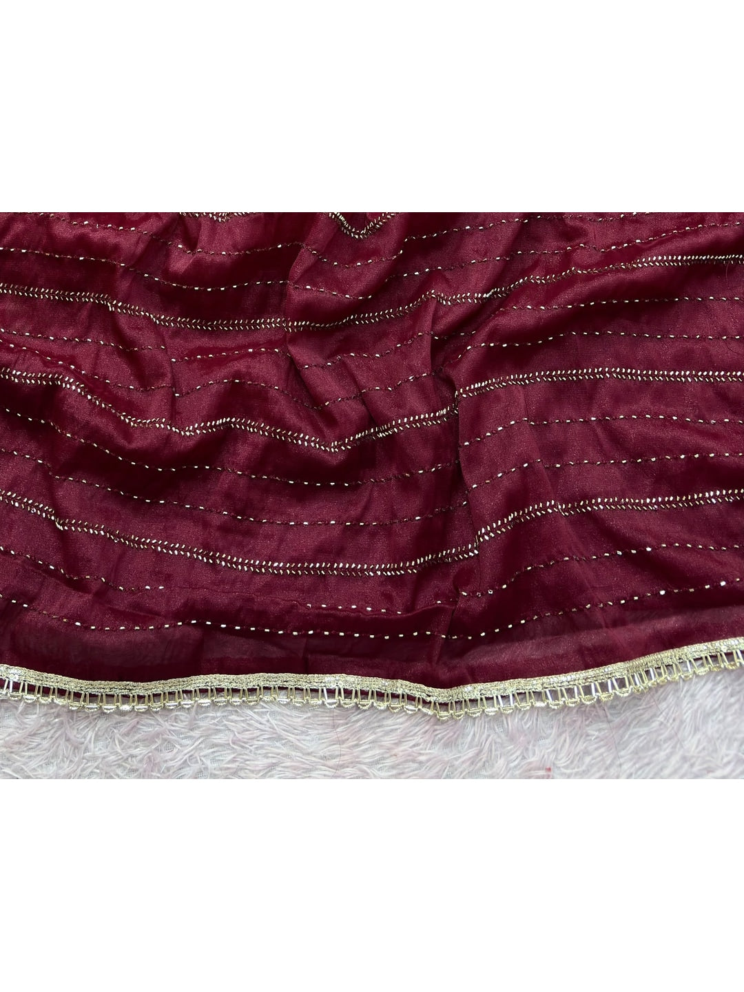 Peachmode Maroon Beads Work Star Georgette Saree - Image 5