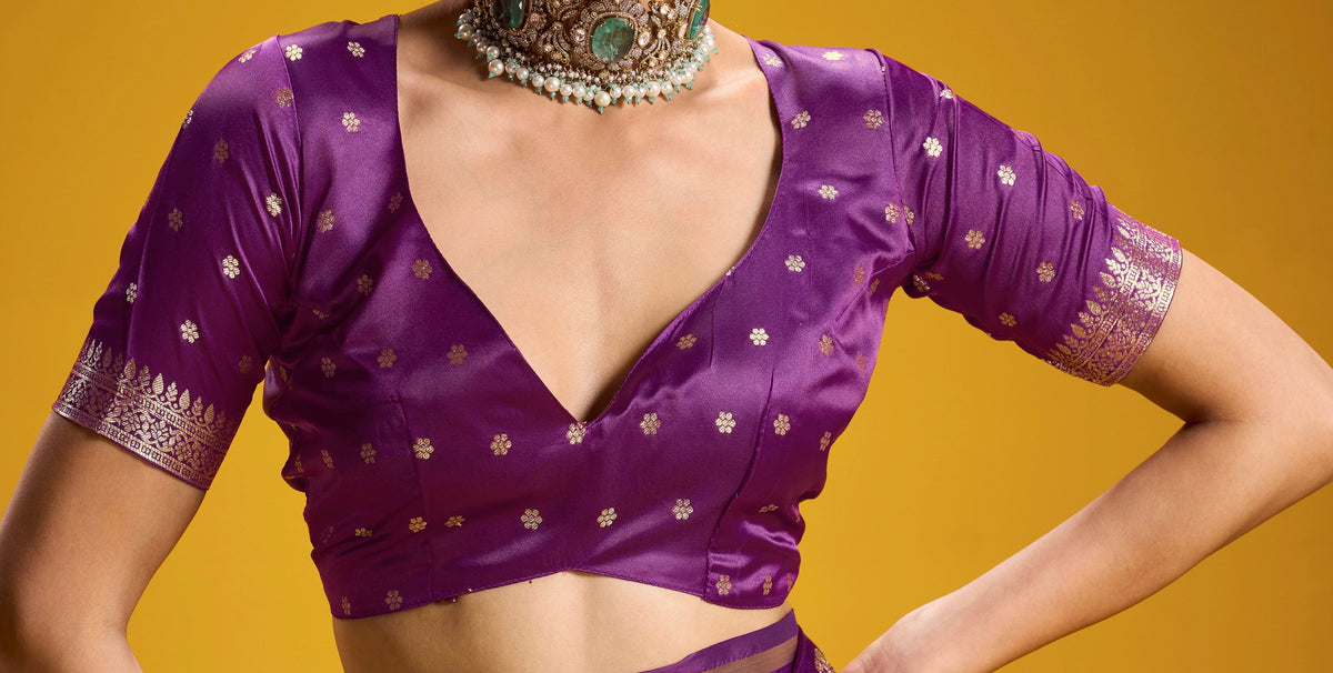 Peachmode Purple Satin Handloom Woven Saree - Image 3