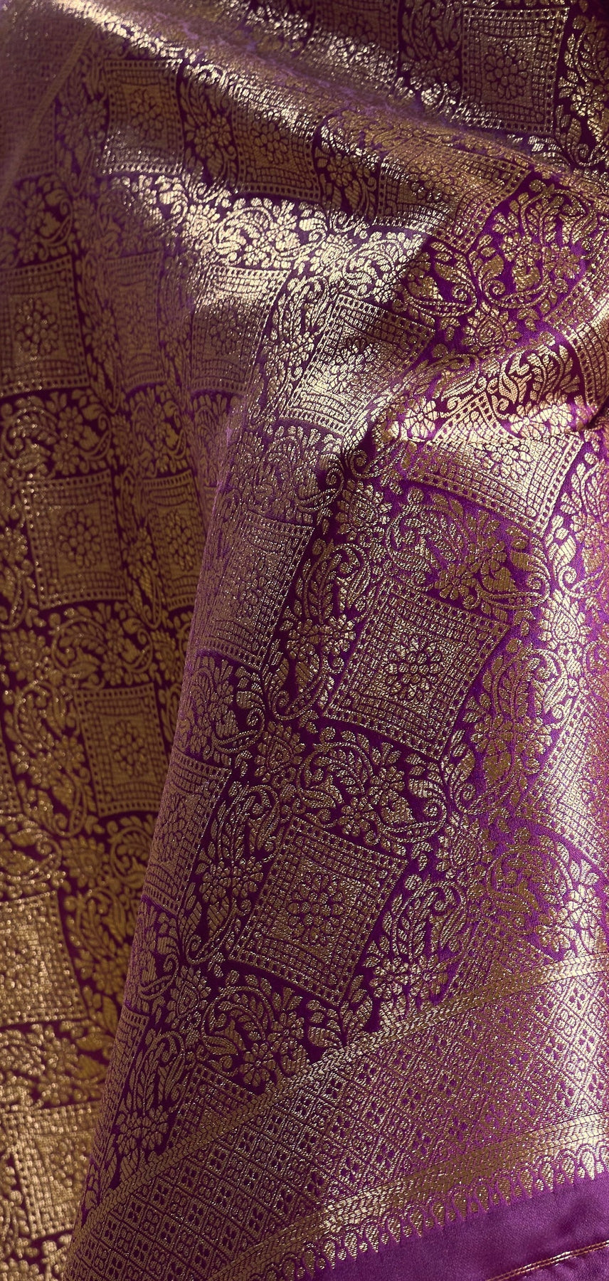 Peachmode Purple Satin Handloom Woven Saree - Image 4