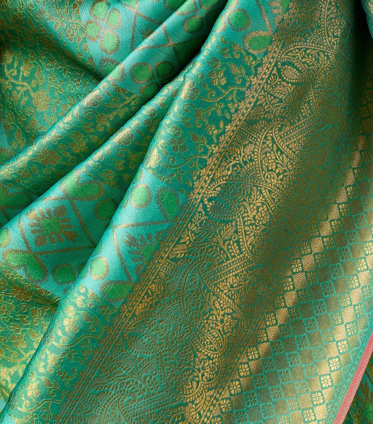 Peachmode Light Green Handloom Silk Woven Saree - Image 5