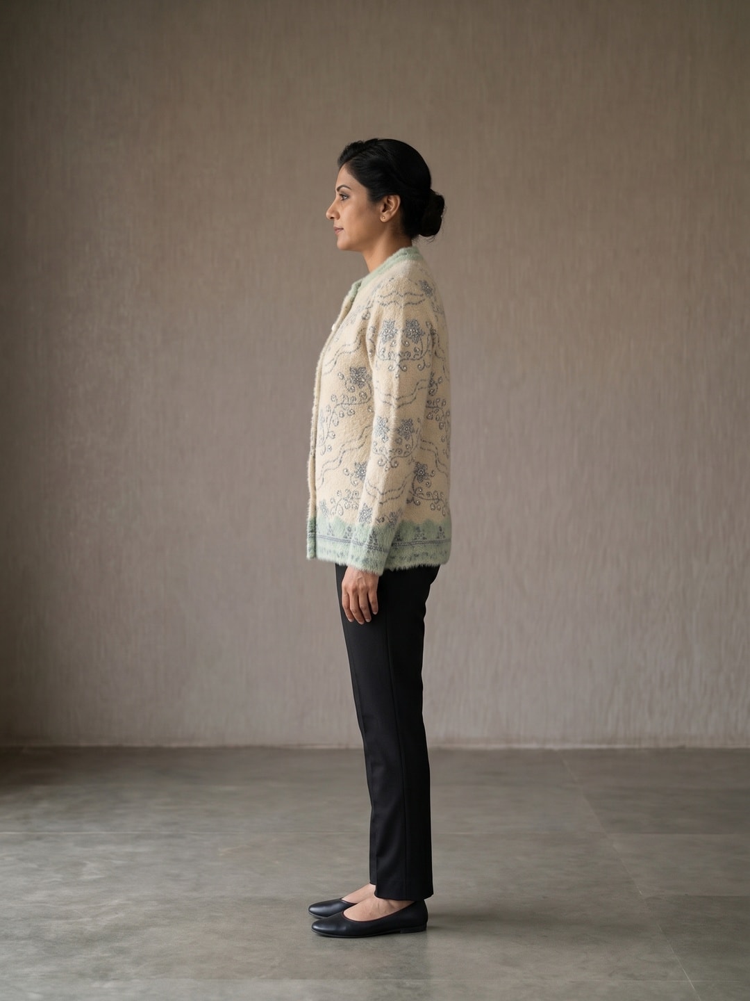 Peachmode Beige Woolen Embroidered Cardigan - Image 5