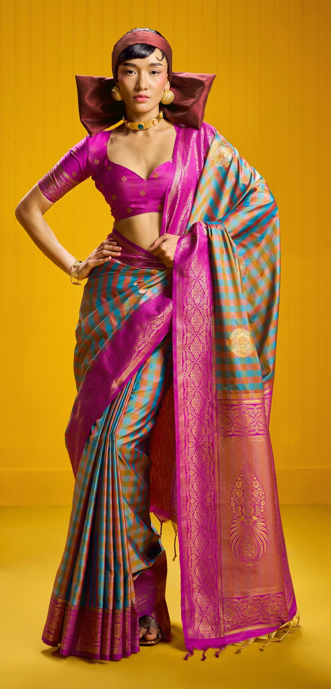 Peachmode Teal Pure Silk Handloom Woven Saree - Image 1