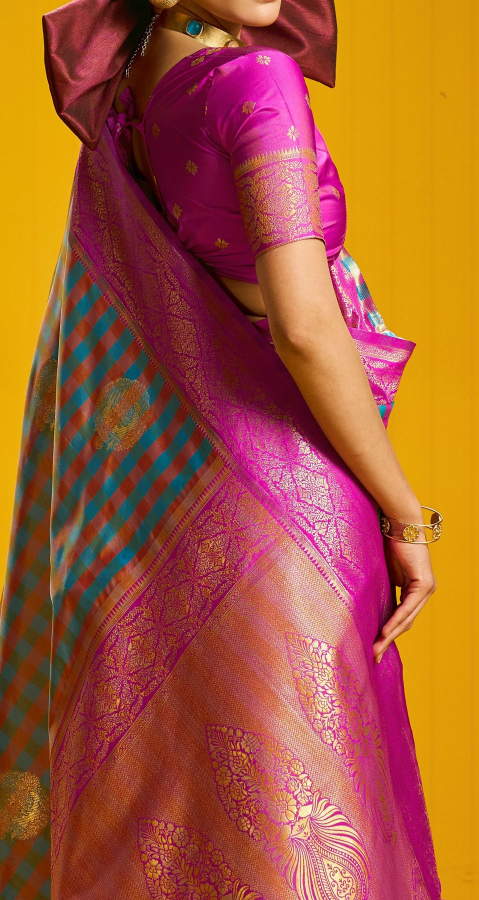 Peachmode Teal Pure Silk Handloom Woven Saree - Image 2
