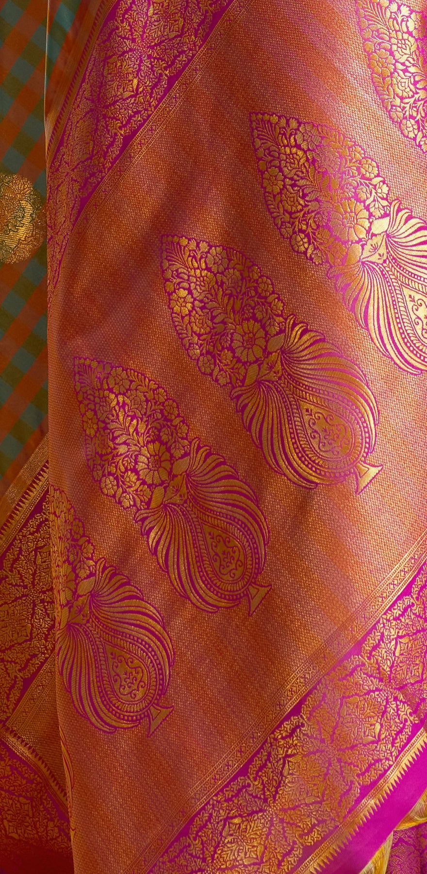 Peachmode Teal Pure Silk Handloom Woven Saree - Image 4