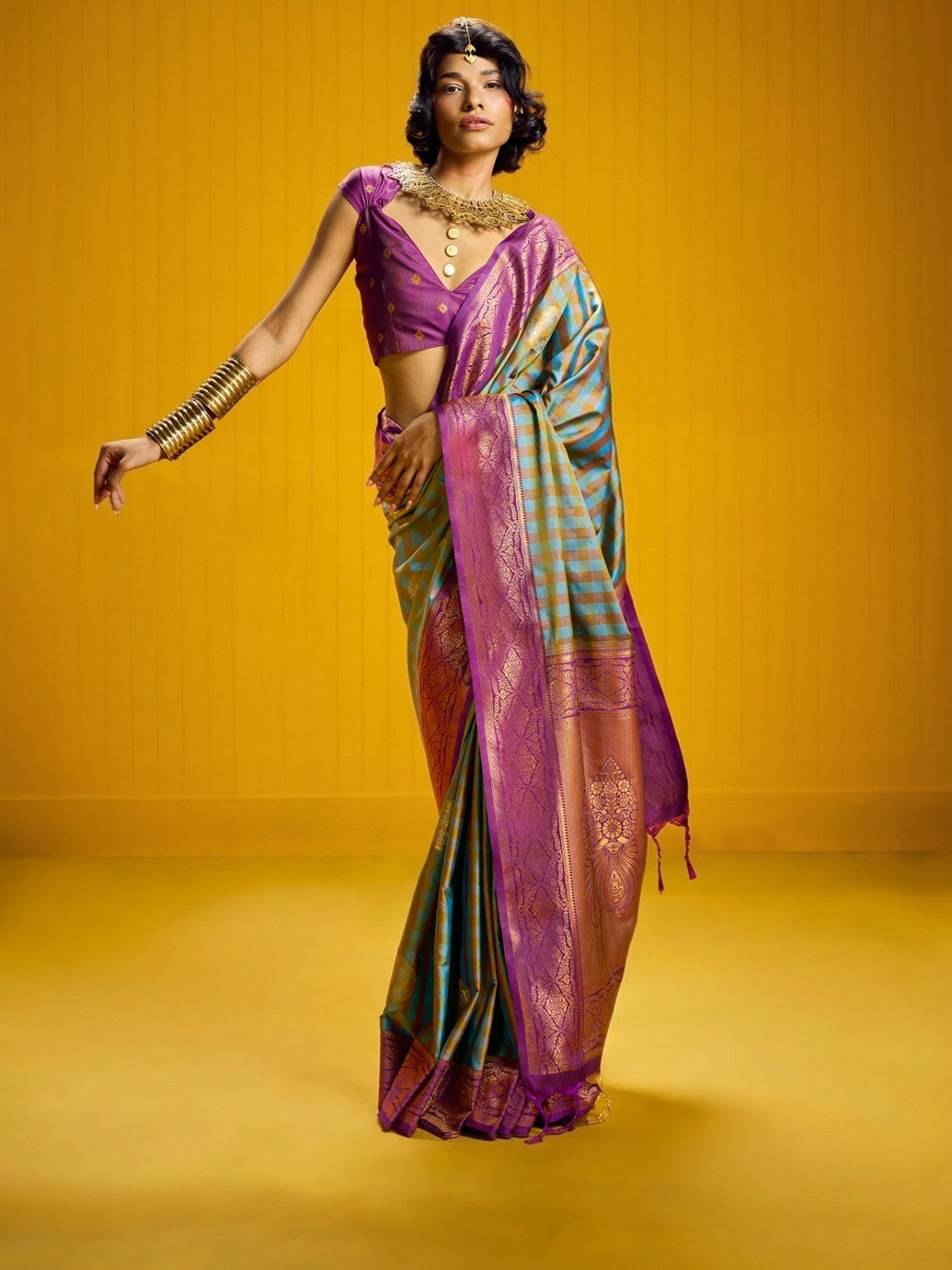 Peachmode Blue Pure Silk Handloom Woven Saree - Image 1