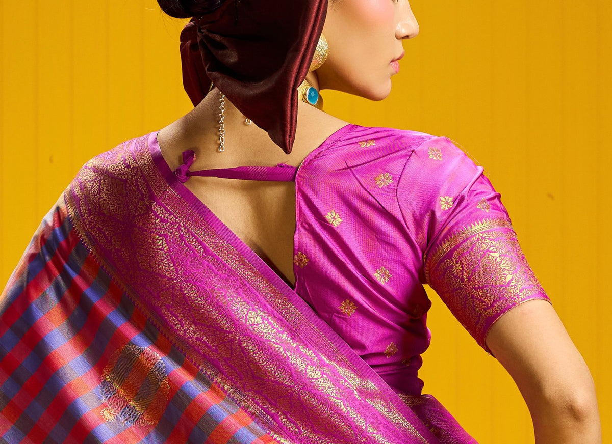 Peachmode Red Pure Silk Handloom Woven Saree - Image 2