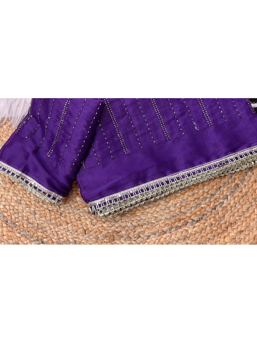 Peachmode Violet Beads Work Star Georgette Saree - Image 3