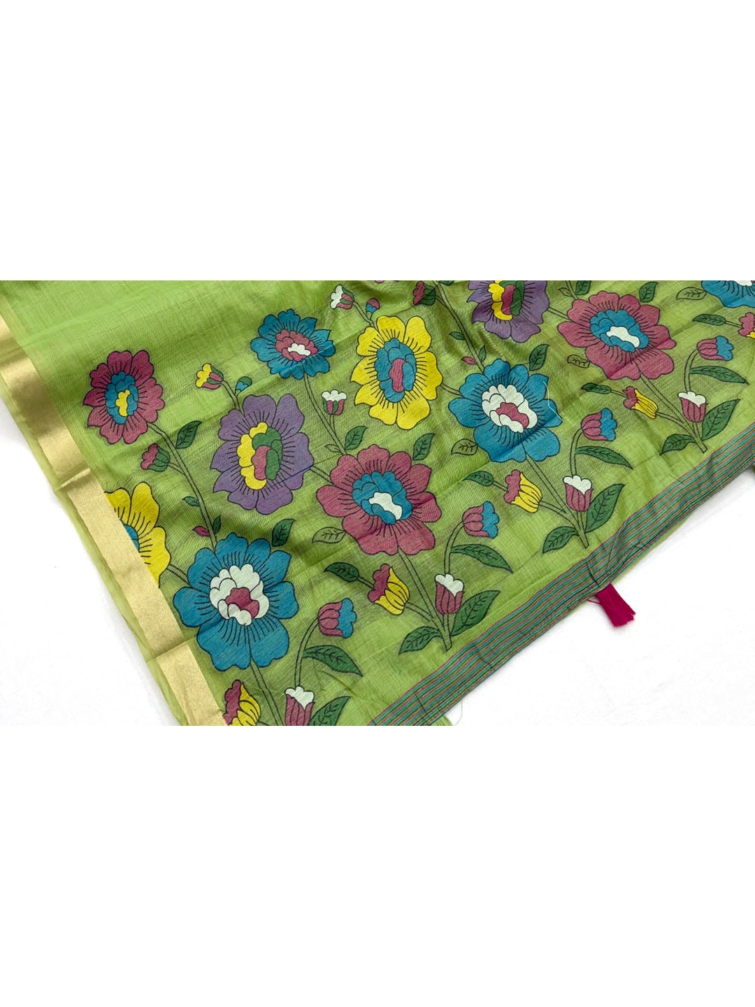 Peachmode Green Woven Cotton Blend Saree - Image 2