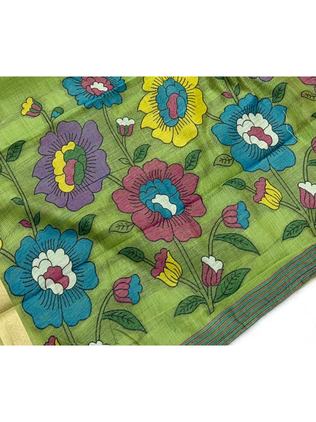 Peachmode Green Woven Cotton Blend Saree - Image 6