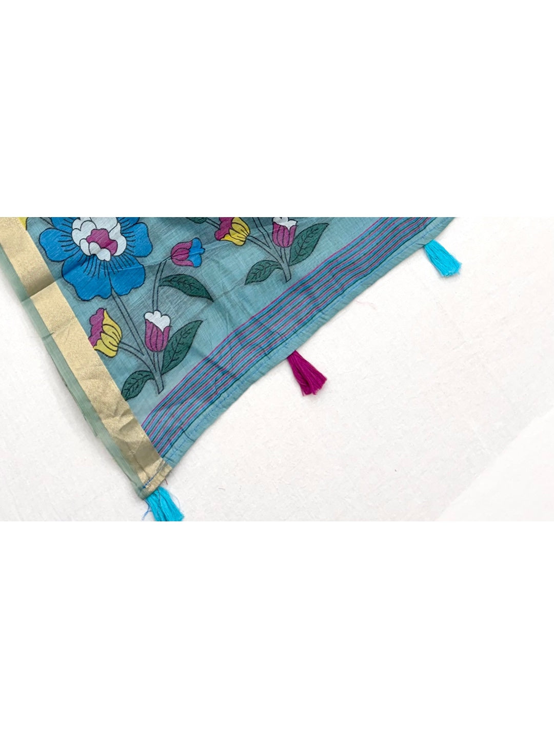 Peachmode Sky Blue Woven Cotton Blend Saree - Image 4