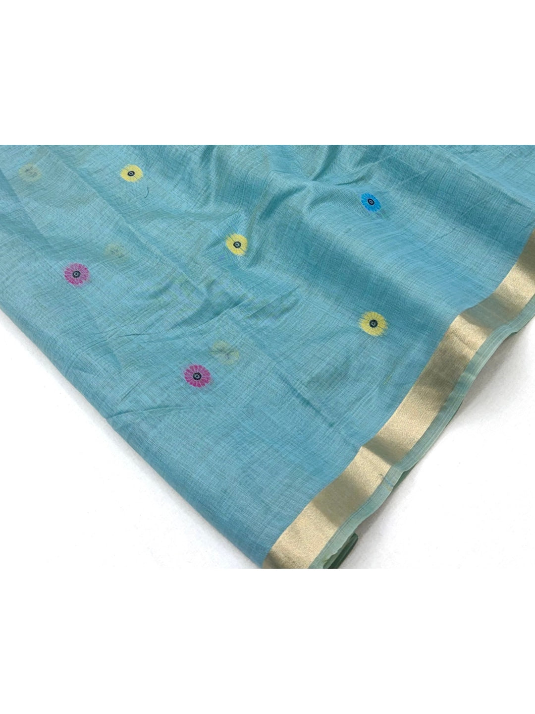 Peachmode Sky Blue Woven Cotton Blend Saree - Image 6