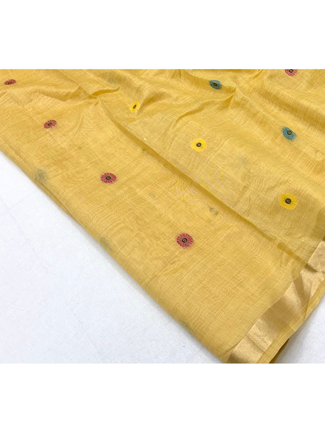 Peachmode Yellow Woven Cotton Blend Saree - Image 6
