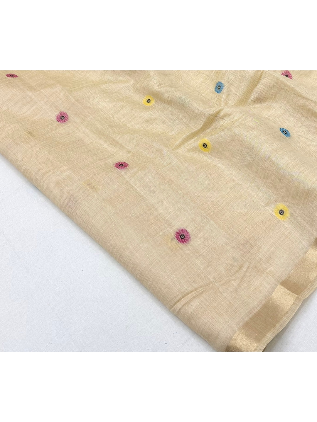 Peachmode Cream Woven Cotton Blend Saree - Image 6