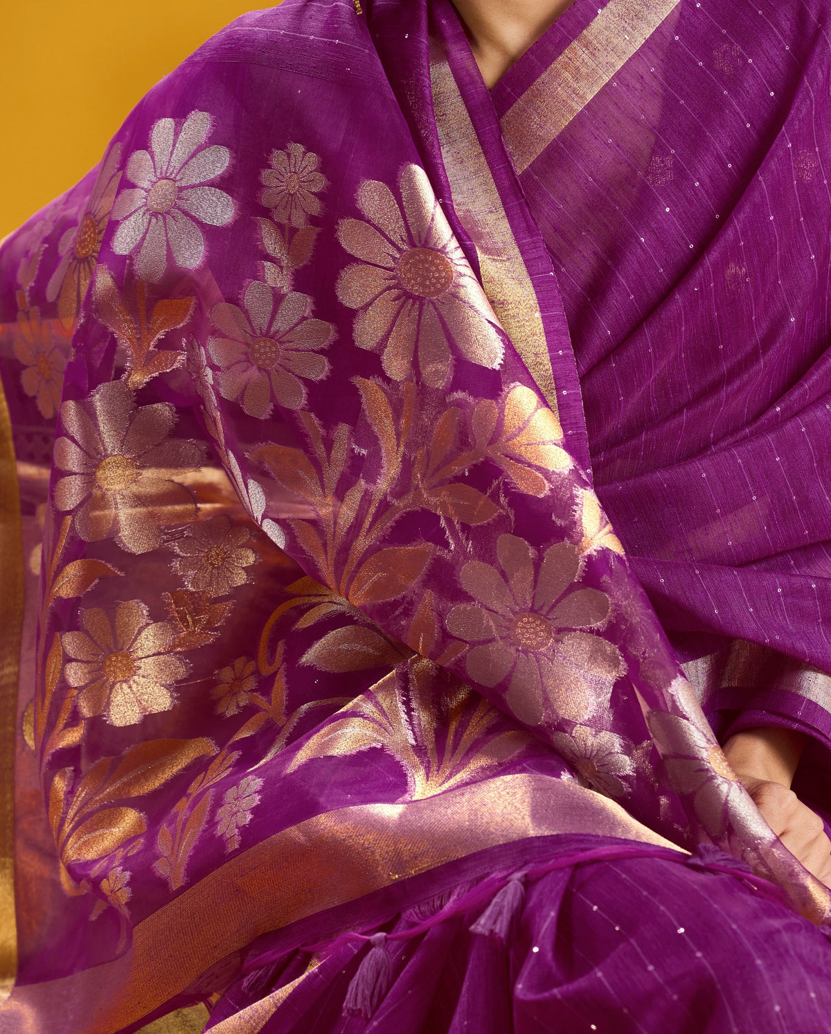 Peachmode Purple Pure Munga Silk Handloom Woven Saree - Image 4