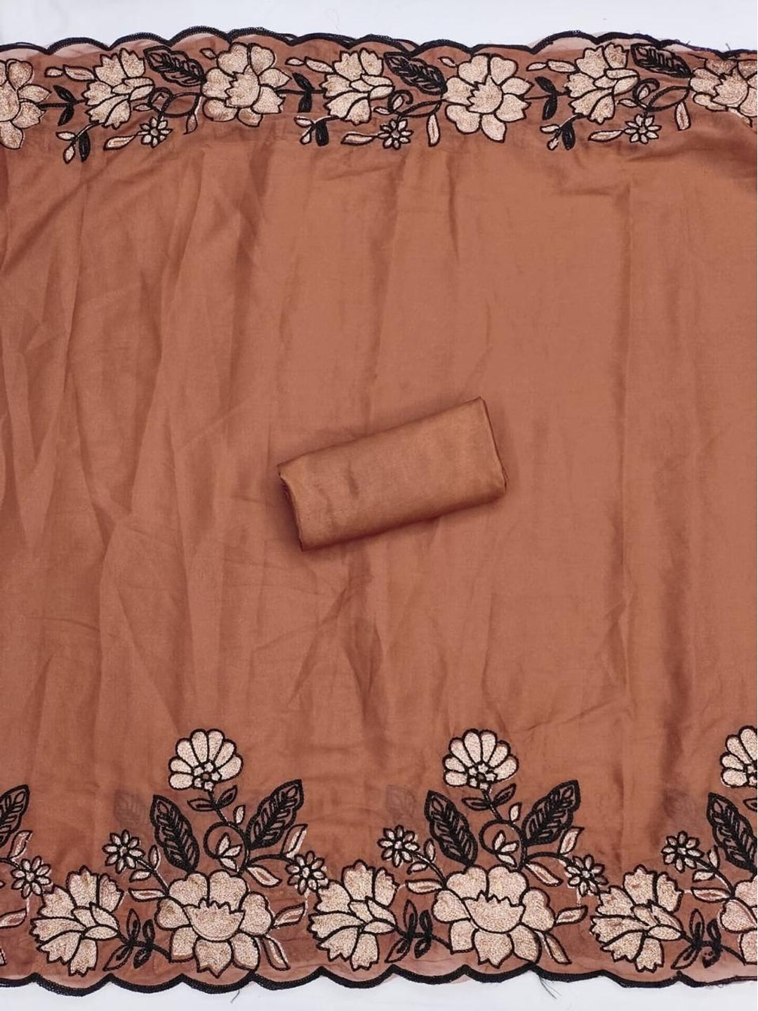 Peachmode Brown Floral Embroidered Georgette Dress Material - Image 4