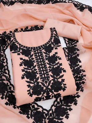 Peachmode Peach Thread Embroidered Georgette Dress Material - Image 1