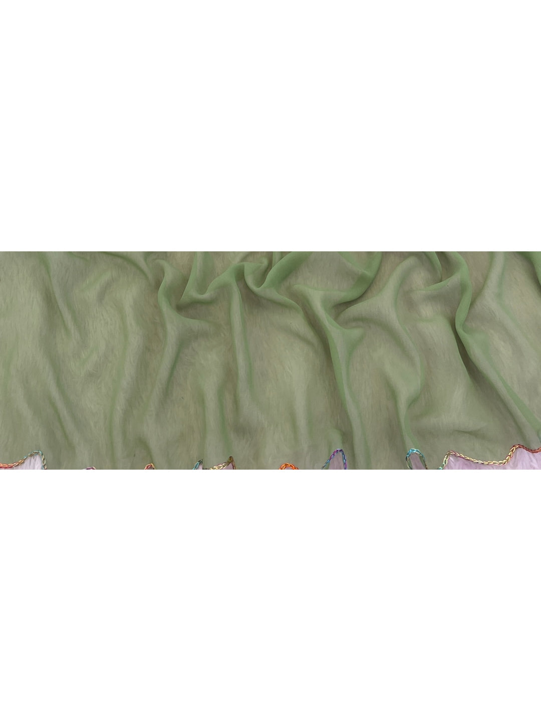 Peachmode Green Georgette Saree With Embroidered Blouse - Image 6