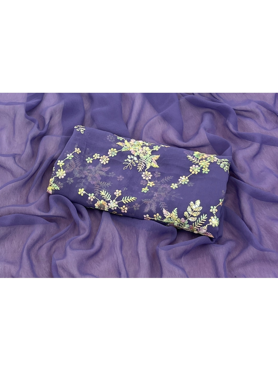 Peachmode Purple Georgette Saree With Embroidered Blouse - Image 5