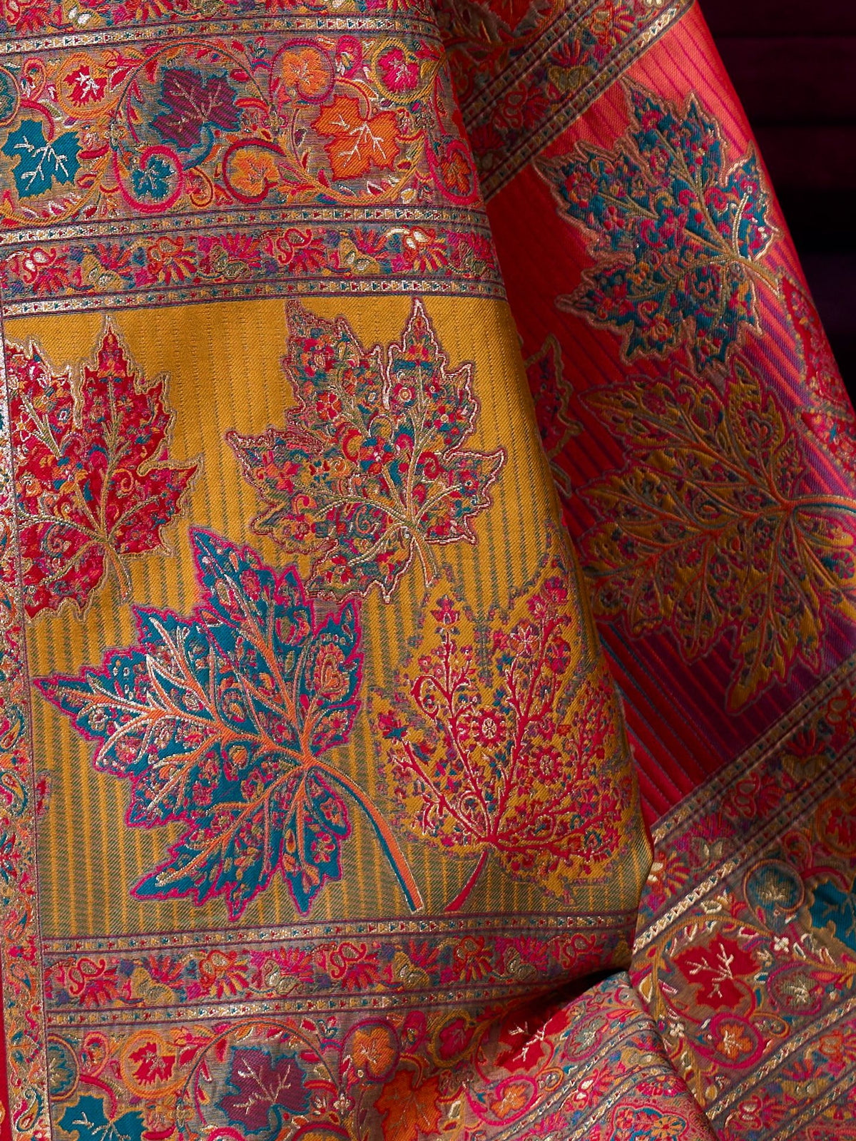 Peachmode Olive Modal Cotton Kashmiri Weaving Saree - Image 5