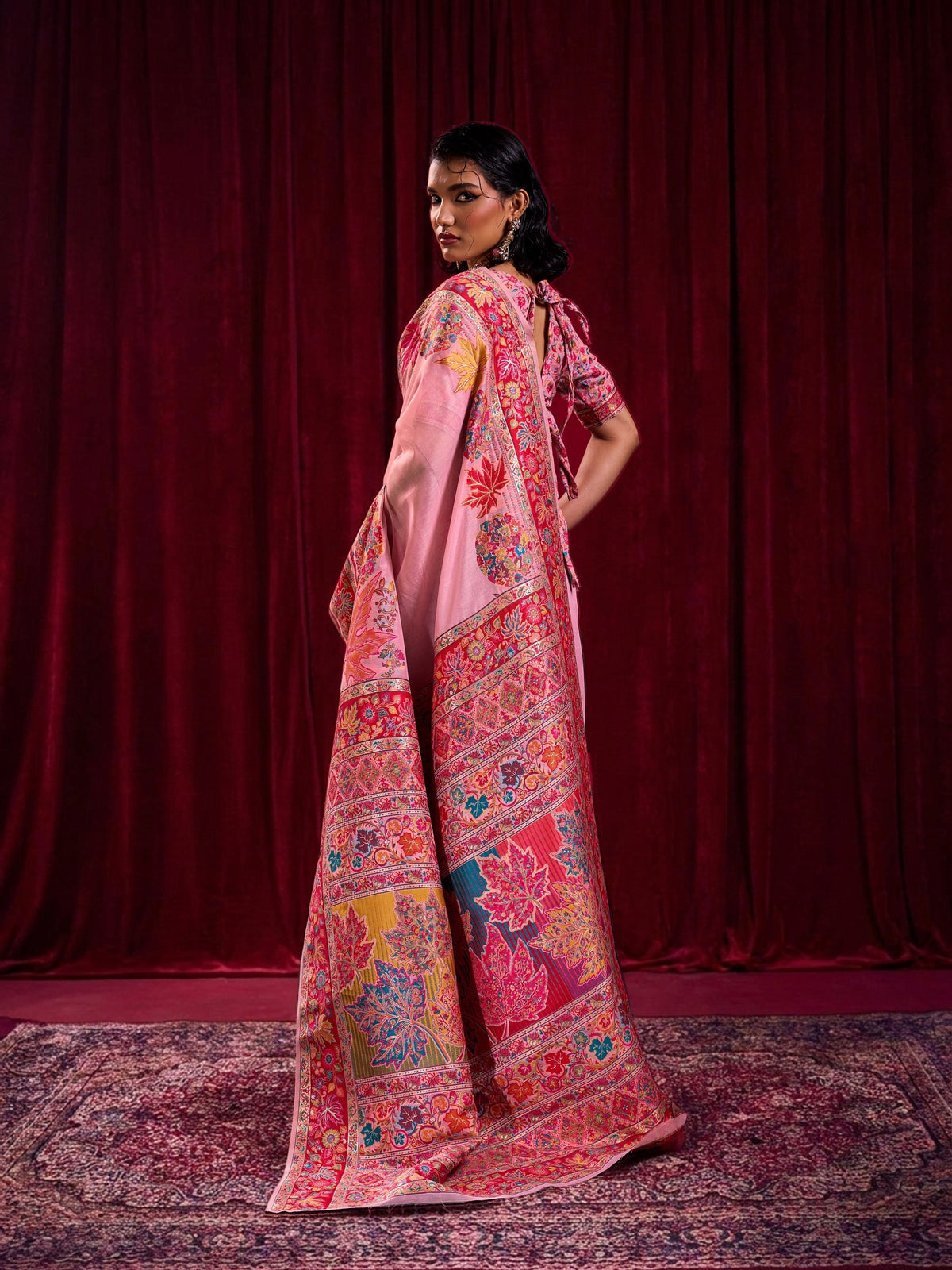 Peachmode Pink Modal Cotton Kashmiri Weaving Saree - Image 2