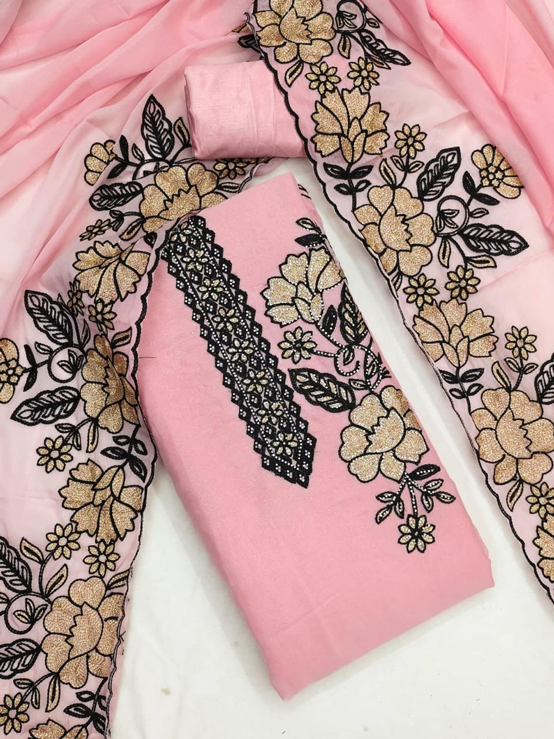 Peachmode Pink Floral Embroidered Georgette Dress Material - Image 5