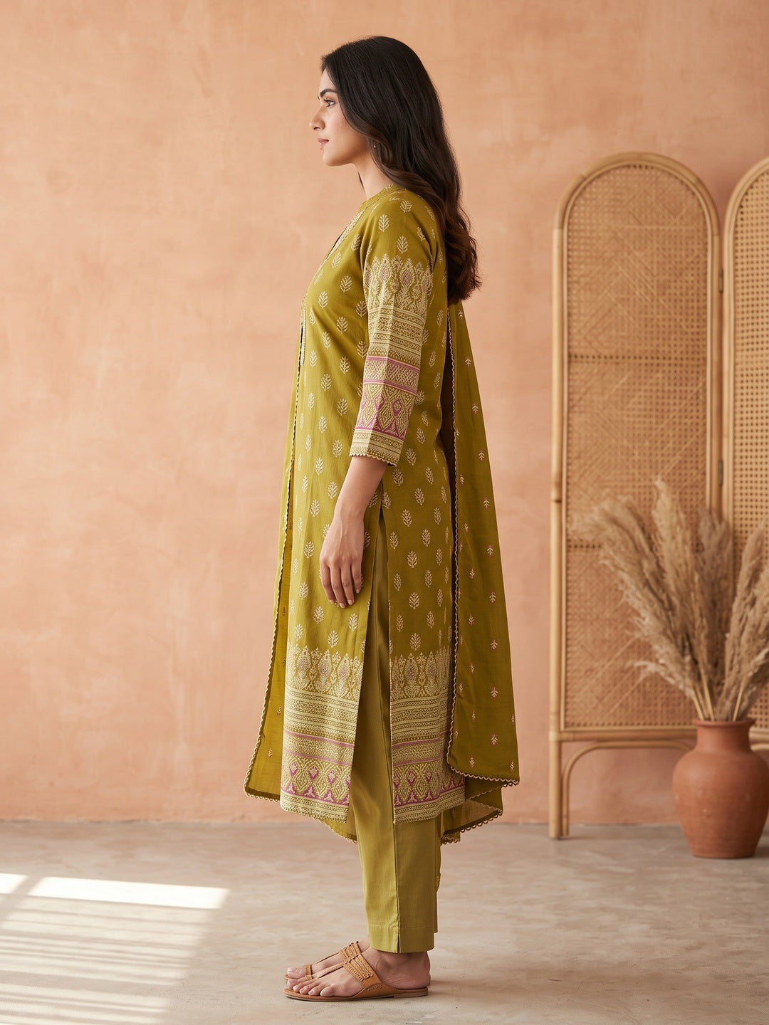 Graceful Green Floral Pure Cotton Straight Fit Salwar Suit for Effortless Ethnic Style - Image 2