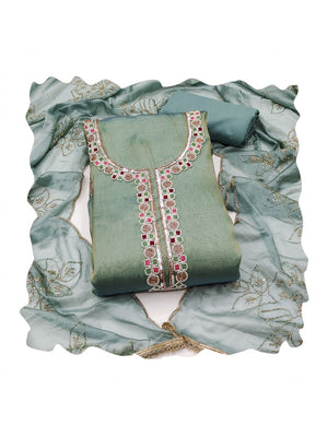 Peachmode Green Embroidered Viscose Unstitched Dress Material - Image 1