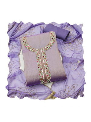 Peachmode Lavender Embroidered Viscose Unstitched Dress Material - Image 1
