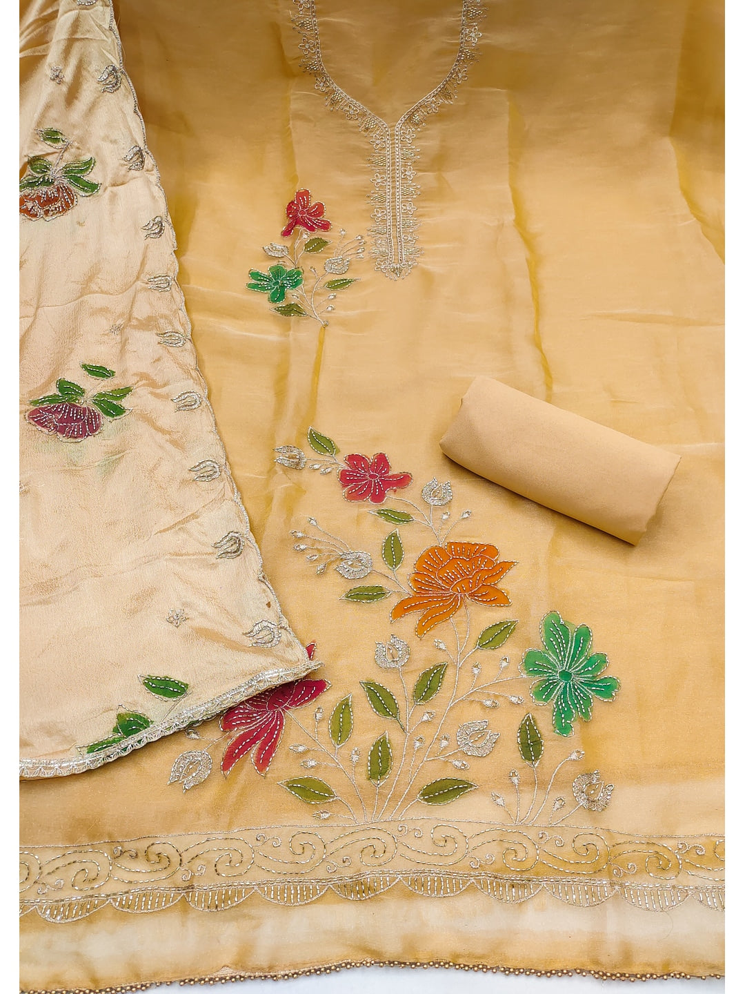 Peachmode Chikoo Floral Viscose Unstitched Dress Material - Image 3