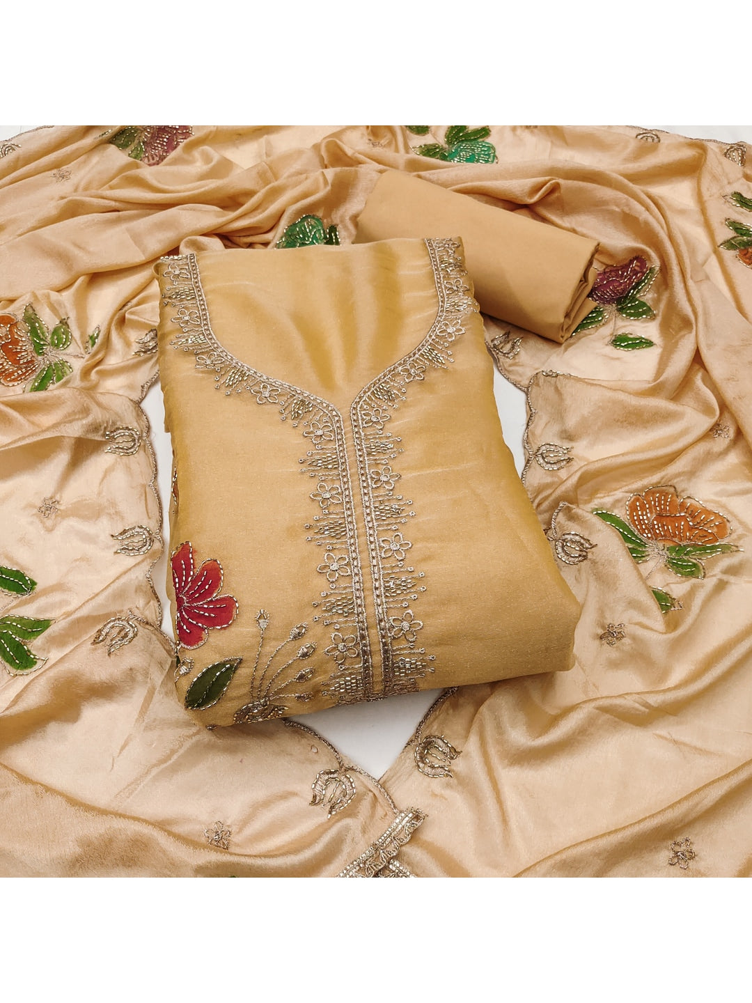 Peachmode Chikoo Floral Viscose Unstitched Dress Material - Image 5