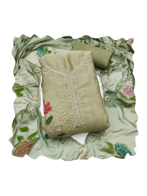 Peachmode Green Floral Viscose Unstitched Dress Material - Image 1