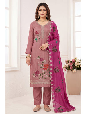 Peachmode Mauve Floral Viscose Unstitched Dress Material - Image 2