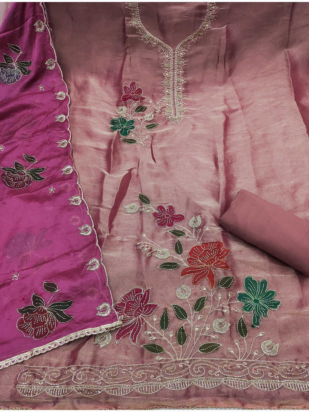 Peachmode Mauve Floral Viscose Unstitched Dress Material - Image 3