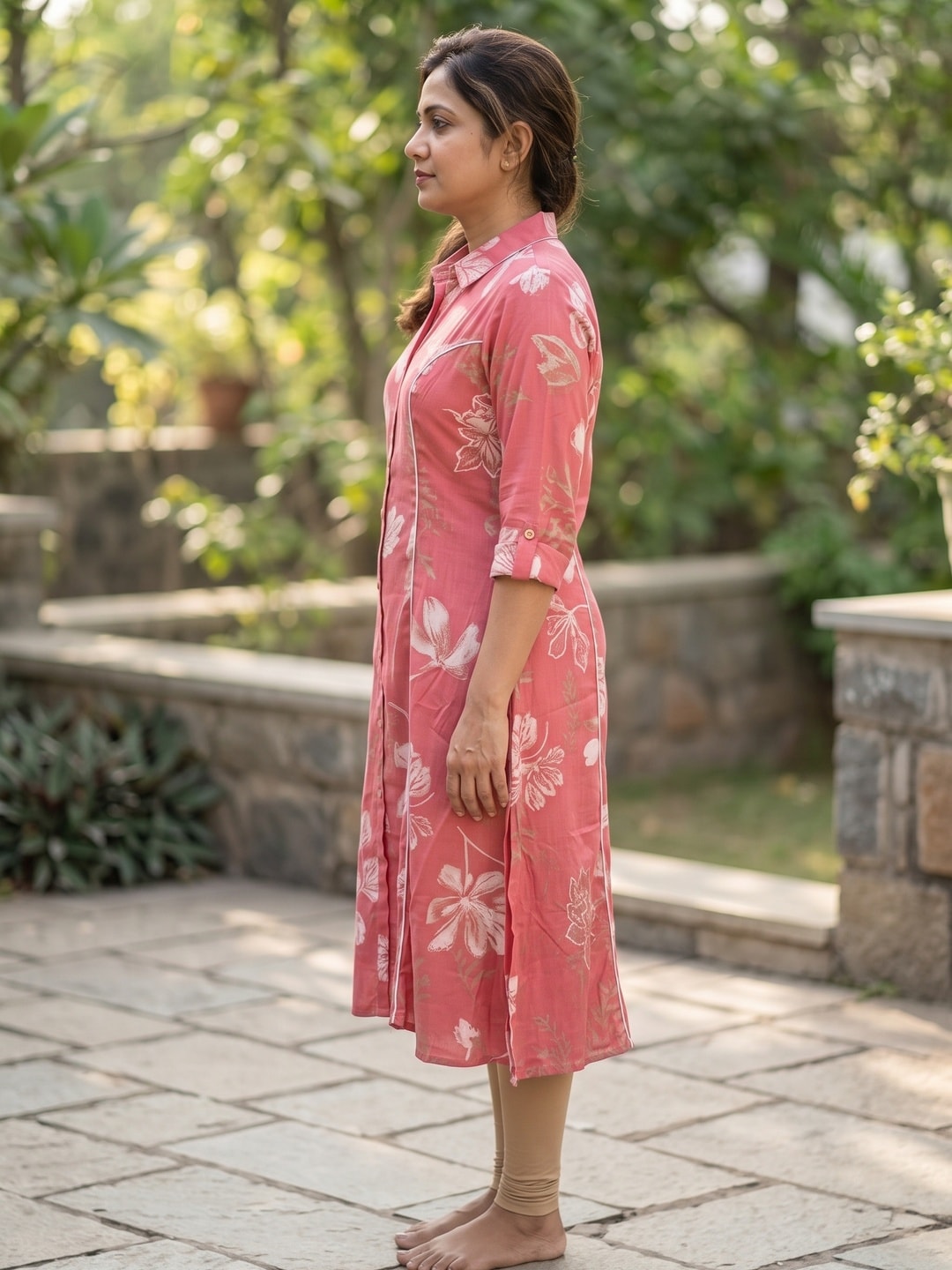 Peachmode Pink Floral Print Viscose Blend Shirt Kurti - Image 3