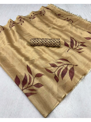 Peachmode Chikoo Digital Printed Erod Silk Saree - Image 2