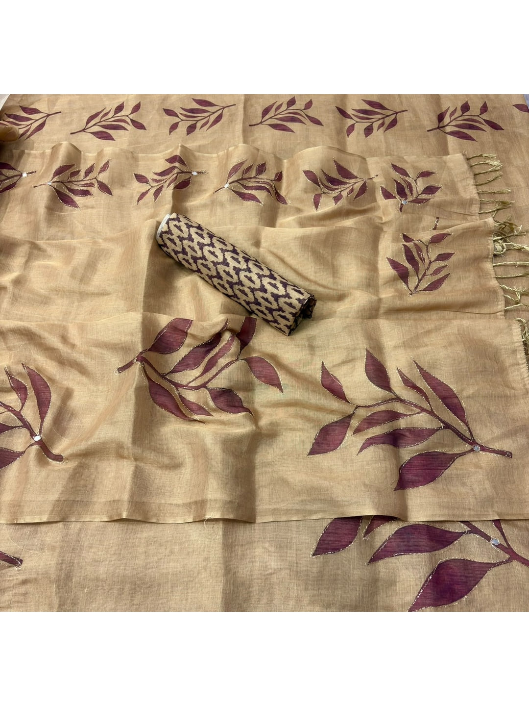 Peachmode Chikoo Digital Printed Erod Silk Saree - Image 3