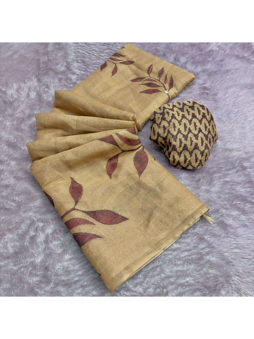 Peachmode Chikoo Digital Printed Erod Silk Saree - Image 4