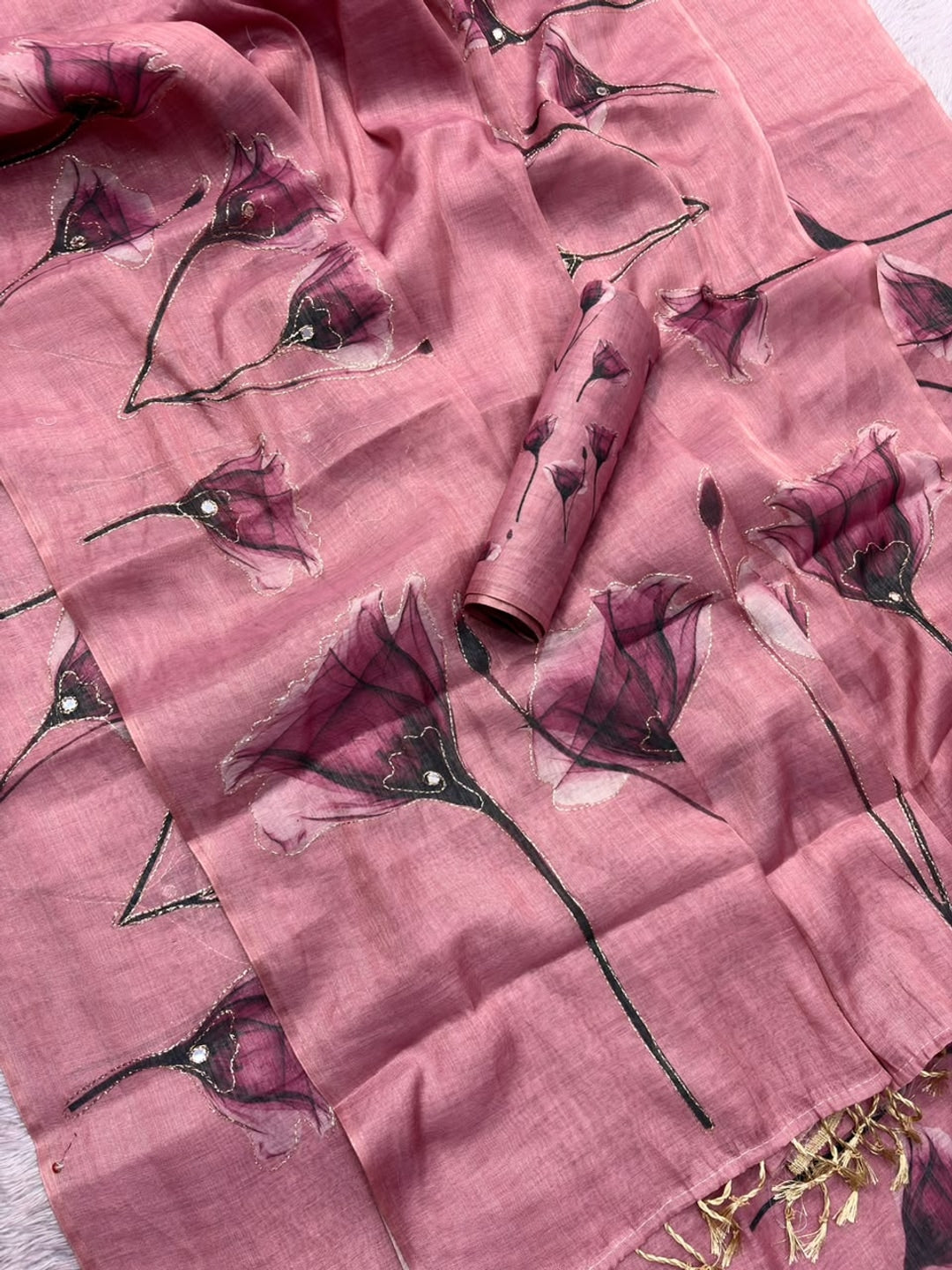 Peachmode Pink Digital Printed Erod Silk Saree - Image 2