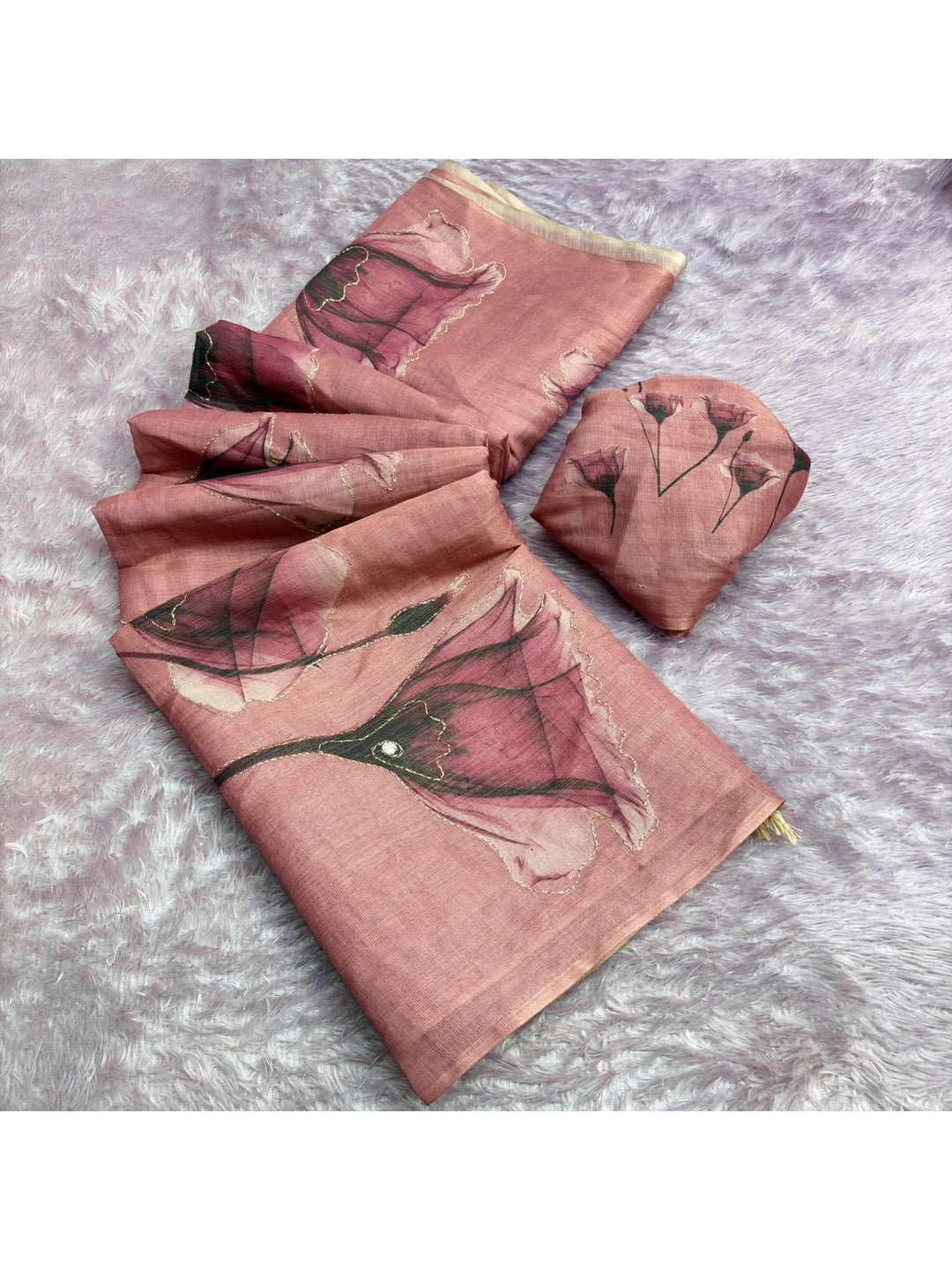 Peachmode Pink Digital Printed Erod Silk Saree - Image 3