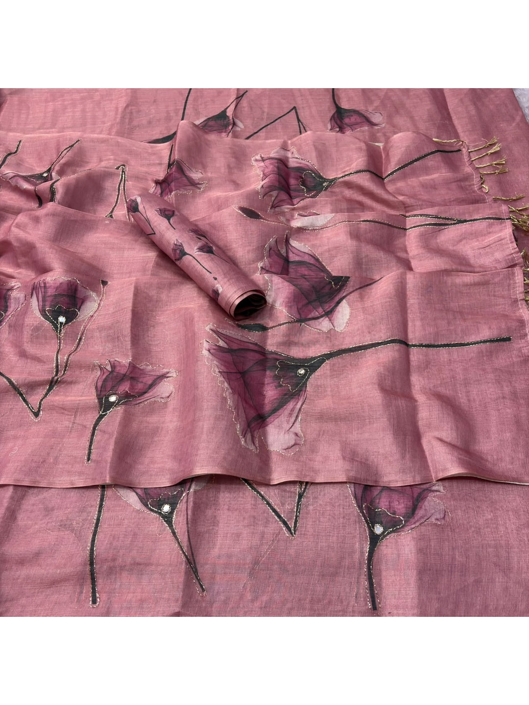 Peachmode Pink Digital Printed Erod Silk Saree - Image 4