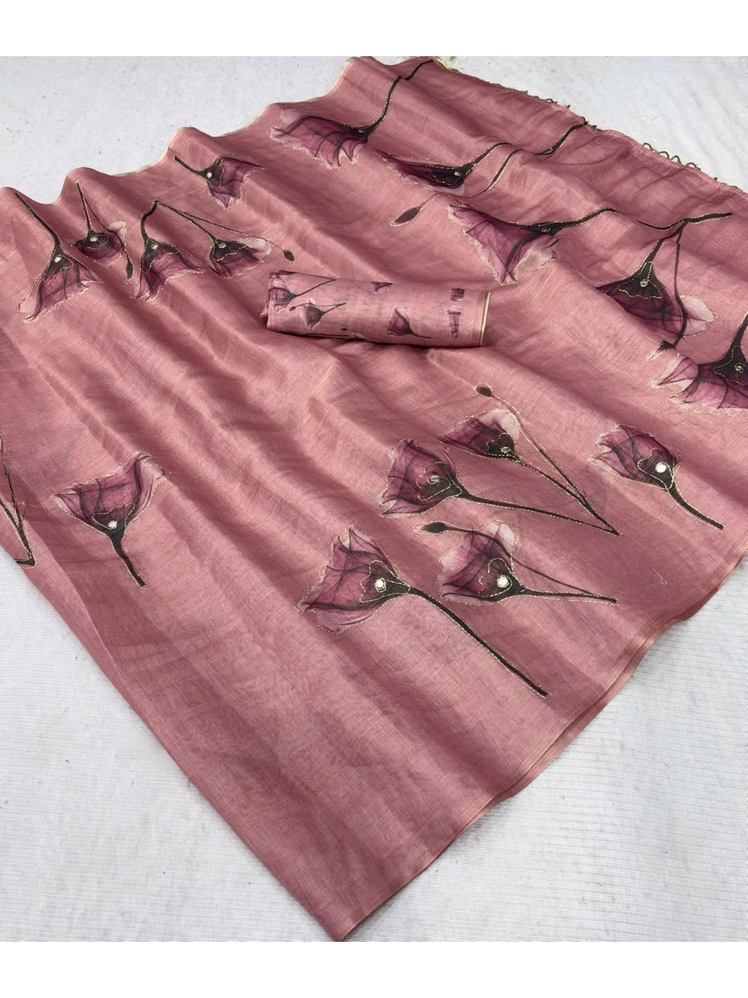 Peachmode Pink Digital Printed Erod Silk Saree - Image 5
