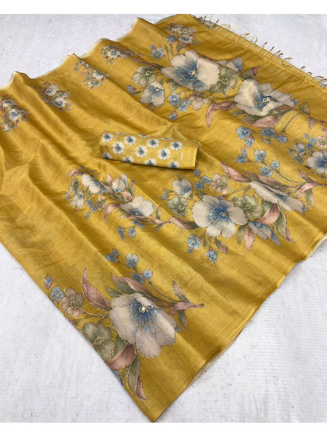 Peachmode Yellow Digital Printed Erod Silk Saree - Image 4